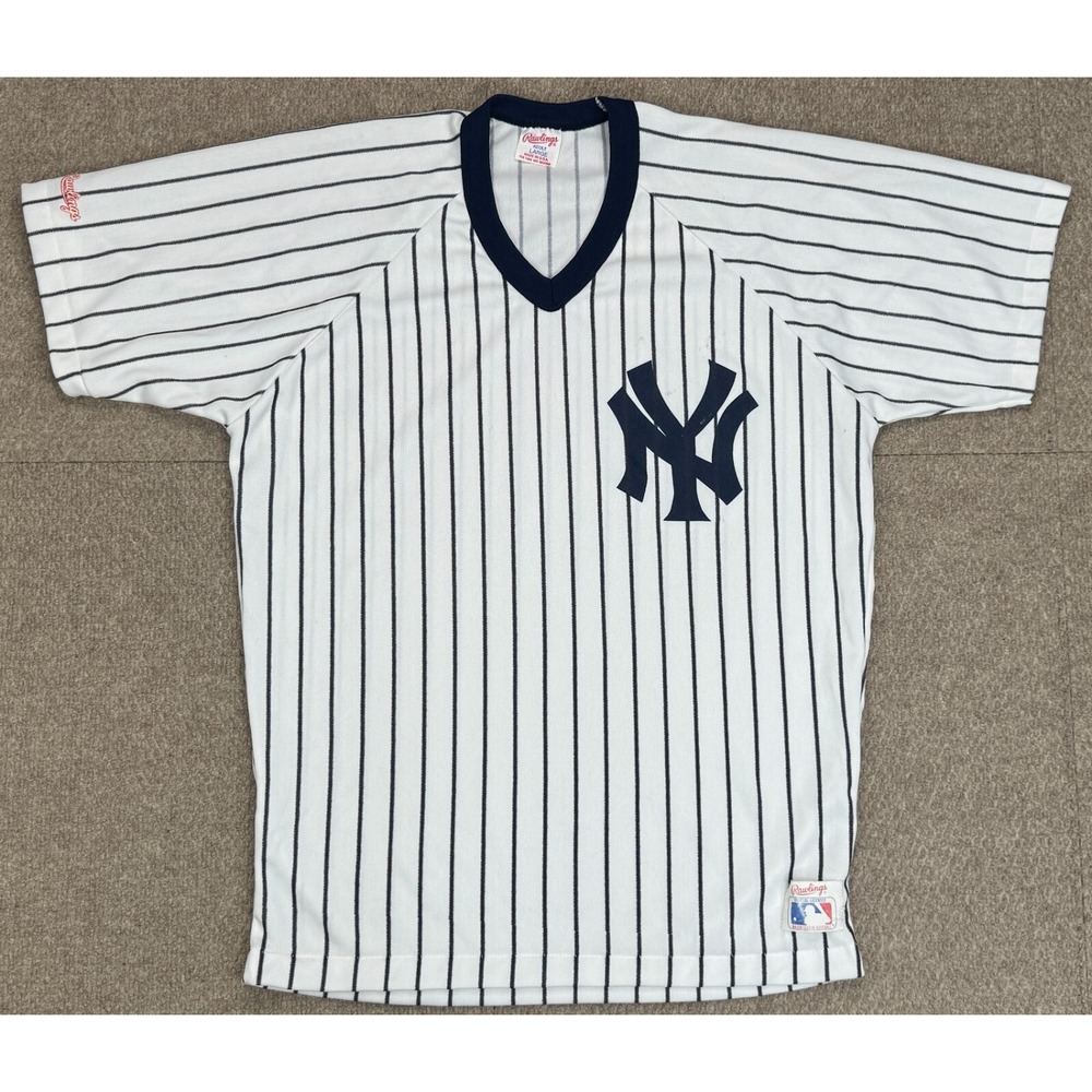 Rawlings MLB Vtg Rare New York Yankees Pinstriped Baseball Jersey Size Large